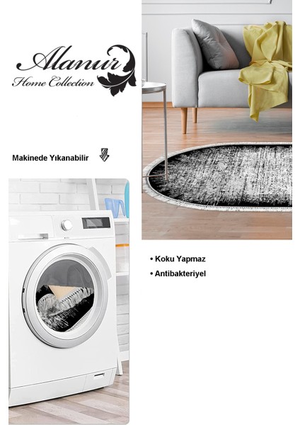 Dijital Salon Halısı Yıldız Deri Kaymaz Taban Saçaklı Oval Modern Evelina Siyah modelleri