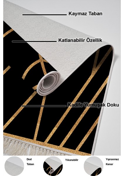 Dijital Salon Halısı Trend Keçe Kaymaz Taban Saçaklı Modern Maud Gold indirimleri