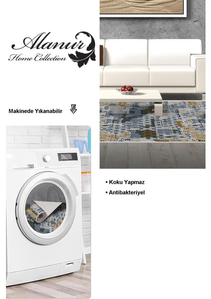 Dijital Salon Halısı Trend Keçe Kaymaz Taban Saçaklı Modern Sherri Mavi modelleri