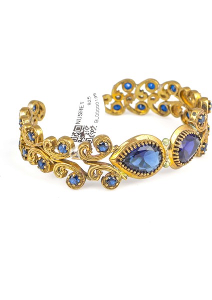 925 Ayar Gümüş Safir Taşlı Antik Bilezik