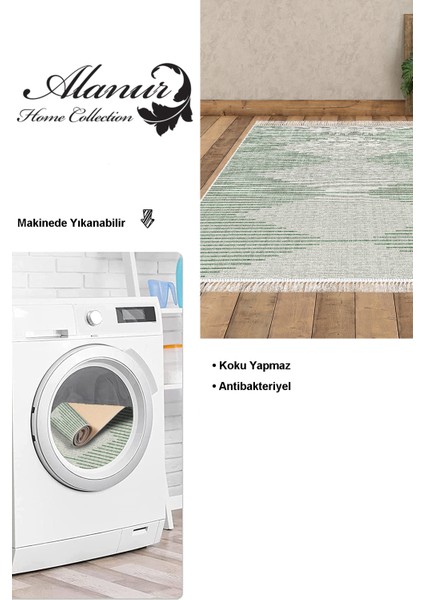 Dijital Salon Halısı Yıldız Deri Kaymaz Taban Saçaklı Iskandinav Kay Yeşil modelleri