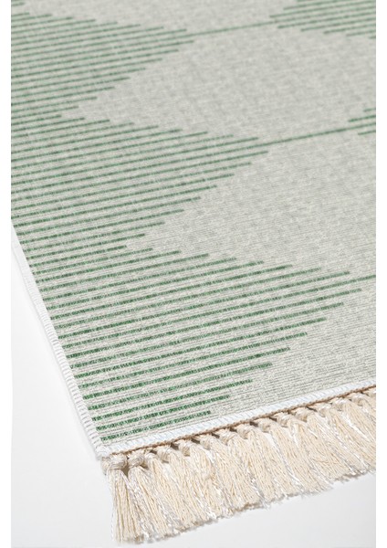 Dijital Salon Halısı Yıldız Deri Kaymaz Taban Saçaklı Iskandinav Kay Yeşil fırsatları