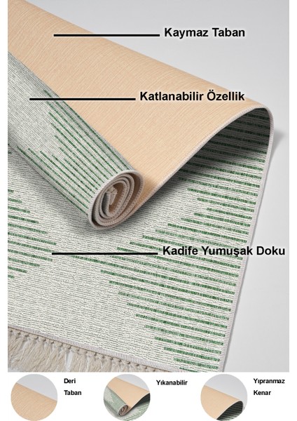 Dijital Salon Halısı Yıldız Deri Kaymaz Taban Saçaklı Iskandinav Kay Yeşil indirimleri