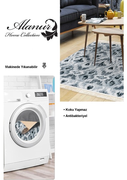 Dijital Salon Halısı Yıldız Deri Kaymaz Taban Saçaklı Iskandinav Annika Mavi