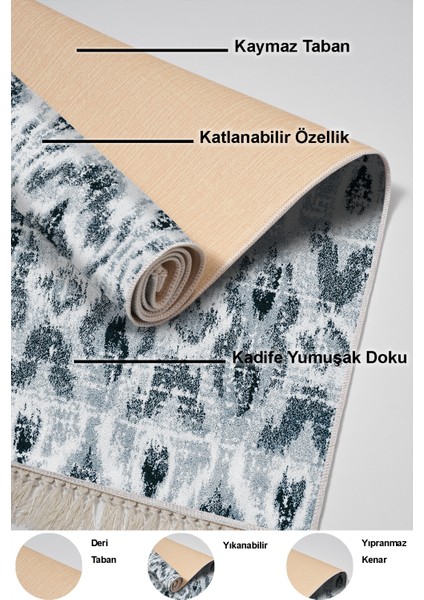 Dijital Salon Halısı Yıldız Deri Kaymaz Taban Saçaklı Iskandinav Annika Mavi