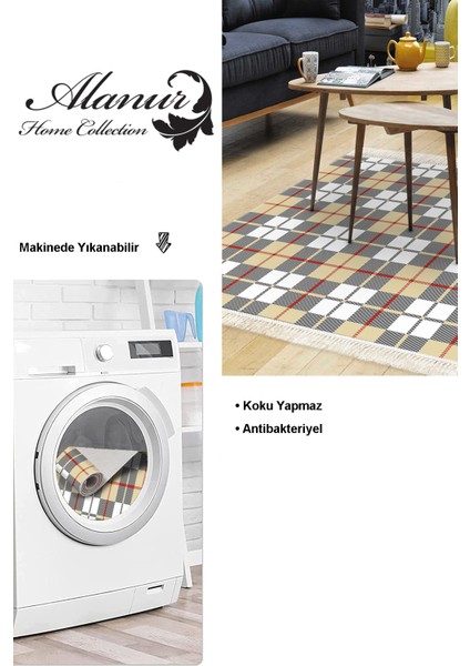 Dijital Salon Halısı Trend Keçe Kaymaz Taban Saçaklı Modern Lee Krem modelleri