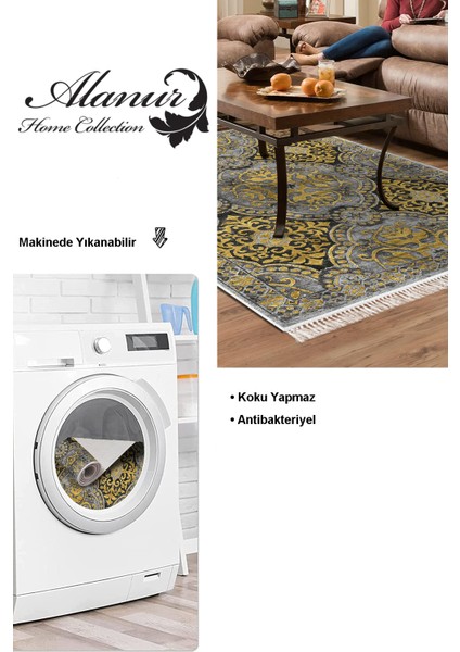 Dijital Salon Halısı Trend Keçe Kaymaz Taban Saçaklı Modern Osana Sarı modelleri