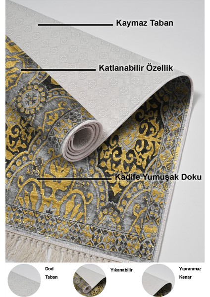 Dijital Salon Halısı Trend Keçe Kaymaz Taban Saçaklı Modern Osana Sarı indirimleri