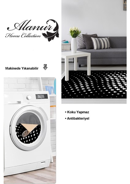Dijital Salon Halısı Yıldız Deri Kaymaz Taban Saçaklı Modern Willow Siyah modelleri