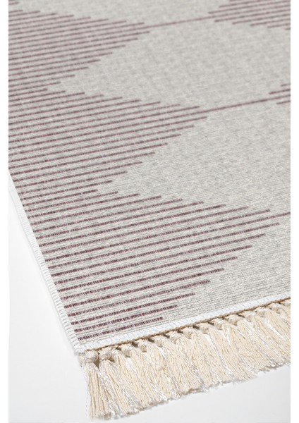 Dijital Salon Halısı Star Pamuk Kaymaz Taban Saçaklı Iskandinav Kay Mürdüm fırsatları