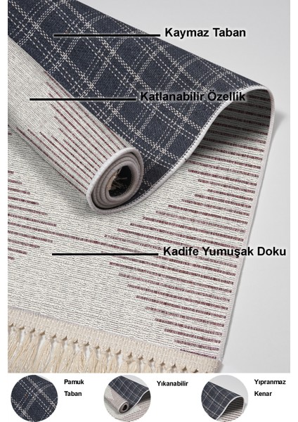 Dijital Salon Halısı Star Pamuk Kaymaz Taban Saçaklı Iskandinav Kay Mürdüm indirimleri