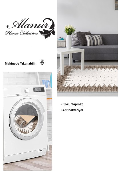 Dijital Salon Halısı Yıldız Deri Kaymaz Taban Saçaklı Modern Arcelia Krem modelleri