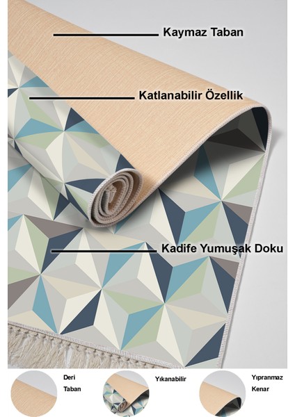 Dijital Salon Halısı Yıldız Deri Kaymaz Taban Saçaklı Modern Elyta Renkli