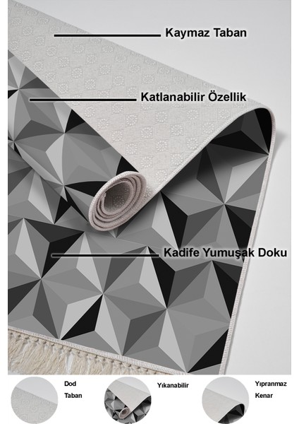 Dijital Salon Halısı Trend Keçe Kaymaz Taban Saçaklı Modern Elyta Gri indirimleri