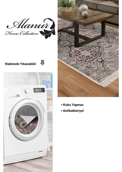 Dijital Salon Halısı Trend Keçe Kaymaz Taban Saçaklı Modern Osana Pudra modelleri