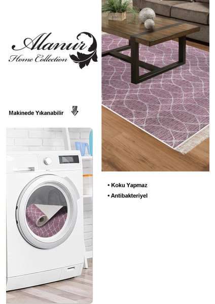 Dijital Salon Halısı Trend Keçe Kaymaz Taban Saçaklı Iskandinav Celestine Gül Kurusu modelleri
