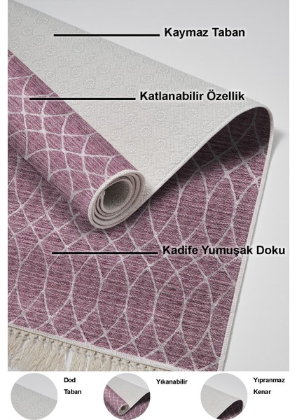 Dijital Salon Halısı Trend Keçe Kaymaz Taban Saçaklı Iskandinav Celestine Gül Kurusu indirimleri