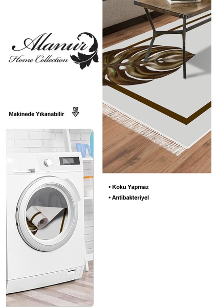 Dijital Salon Halısı Trend Keçe Kaymaz Taban Saçaklı Modern Alys Krem modelleri
