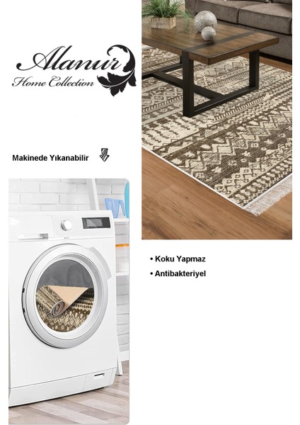 Dijital Salon Halısı Yıldız Deri Kaymaz Taban Saçaklı Iskandinav Ysabel Kahve
