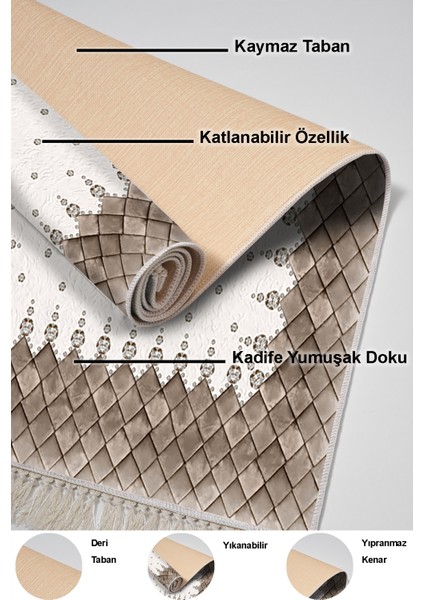 Dijital Salon Halısı Yıldız Deri Kaymaz Taban Saçaklı Modern Arcelia Krem indirimleri