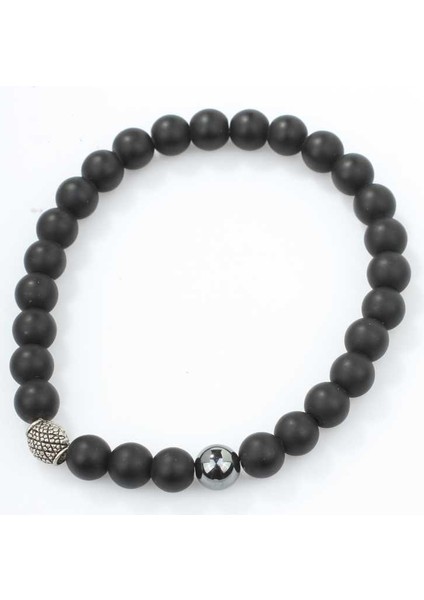 925 Ayar Gümüş Hematit ve Mat Oniks Taşlı Erkek Bilekliği modelleri