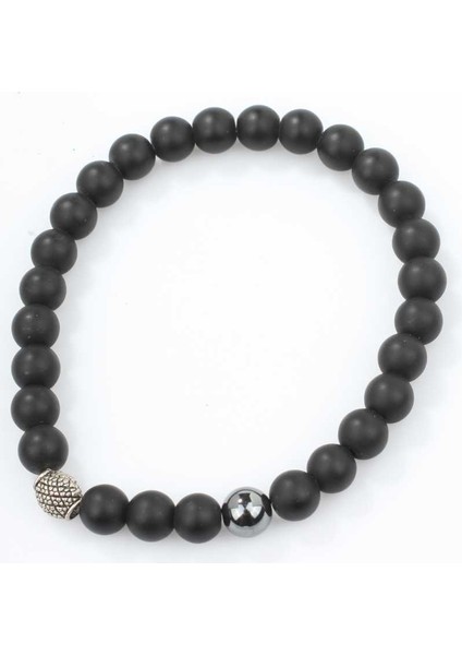 925 Ayar Gümüş Hematit ve Mat Oniks Taşlı Erkek Bilekliği fiyatları