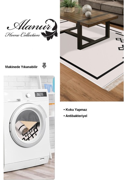 Dijital Salon Halısı Yıldız Deri Kaymaz Taban Saçaklı Modern Agnese Krem modelleri
