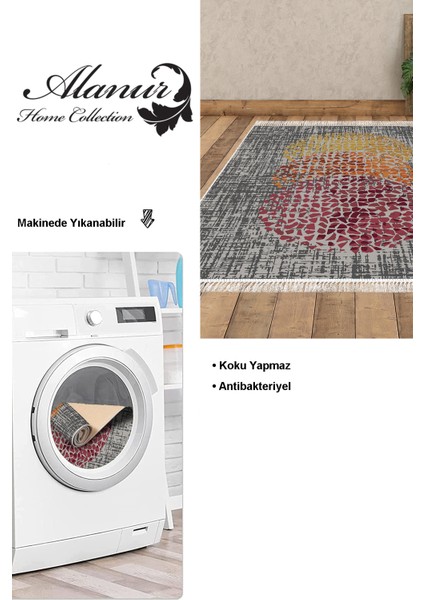 Dijital Salon Halısı Yıldız Deri Kaymaz Taban Saçaklı Modern Saeran Krem Oranj Kırmızı modelleri