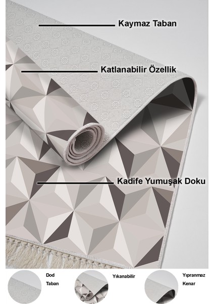 Dijital Salon Halısı Trend Keçe Kaymaz Taban Saçaklı Modern Elyta Bej indirimleri