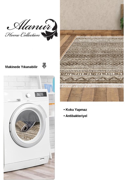 Dijital Salon Halısı Star Pamuk Kaymaz Taban Saçaklı Iskandinav Liz Kahve