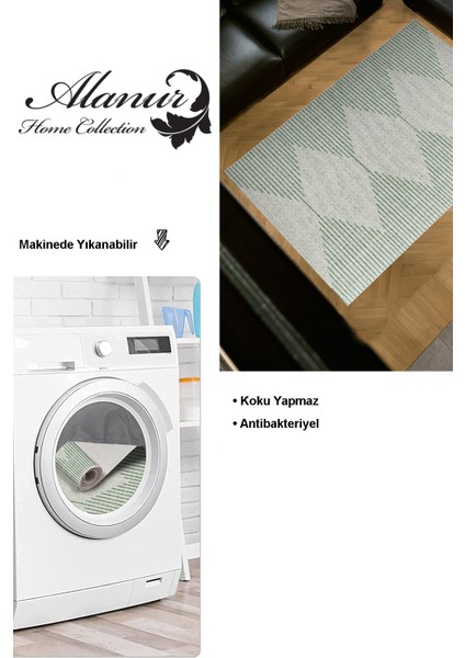 Dijital Salon Halısı Trend Keçe Kaymaz Taban Iskandinav Kay Yeşil