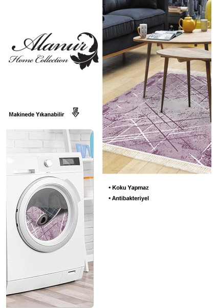 Dijital Salon Halısı Star Pamuk Kaymaz Taban Saçaklı Modern Allissa Mor modelleri