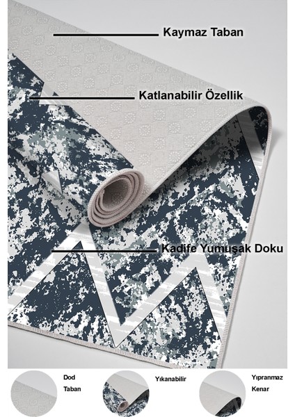 Dijital Salon Halısı Trend Keçe Kaymaz Taban Iskandinav Roxanne Mavi indirimleri