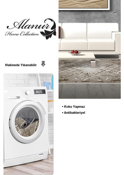 Dijital Salon Halısı Star Pamuk Kaymaz Taban Saçaklı Modern Allissa Kahve
