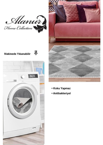 Dijital Salon Halısı Trend Keçe Kaymaz Taban Iskandinav Amaris Gri