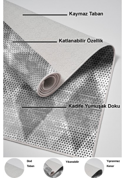 Dijital Salon Halısı Trend Keçe Kaymaz Taban Iskandinav Amaris Gri