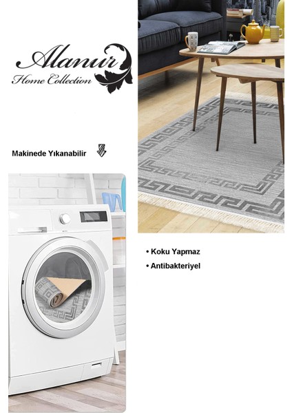 Dijital Salon Halısı Yıldız Deri Kaymaz Taban Saçaklı Modern Debi Gri modelleri