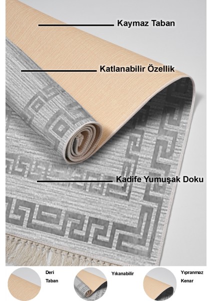 Dijital Salon Halısı Yıldız Deri Kaymaz Taban Saçaklı Modern Debi Gri indirimleri