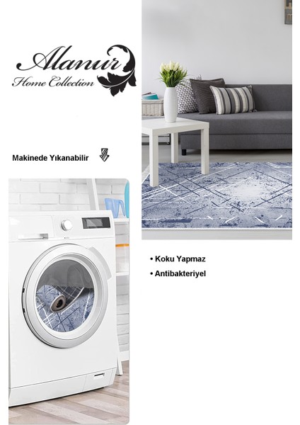 Dijital Salon Halısı Star Pamuk Kaymaz Taban Saçaklı Modern Allissa Mavi modelleri