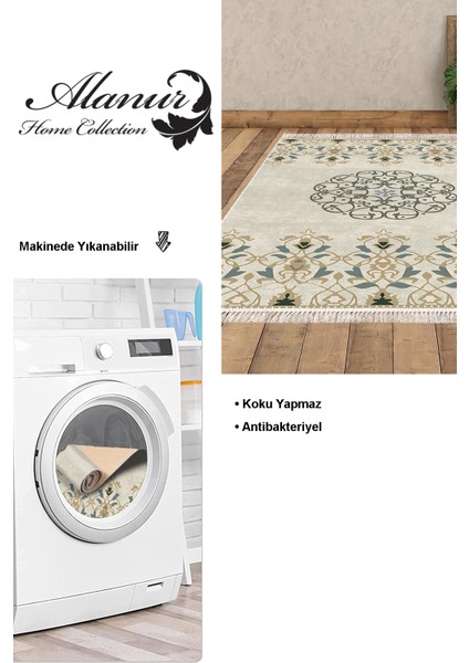 Dijital Salon Halısı Yıldız Deri Kaymaz Taban Saçaklı Modern Demetria Bej modelleri