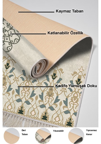 Dijital Salon Halısı Yıldız Deri Kaymaz Taban Saçaklı Modern Demetria Bej indirimleri