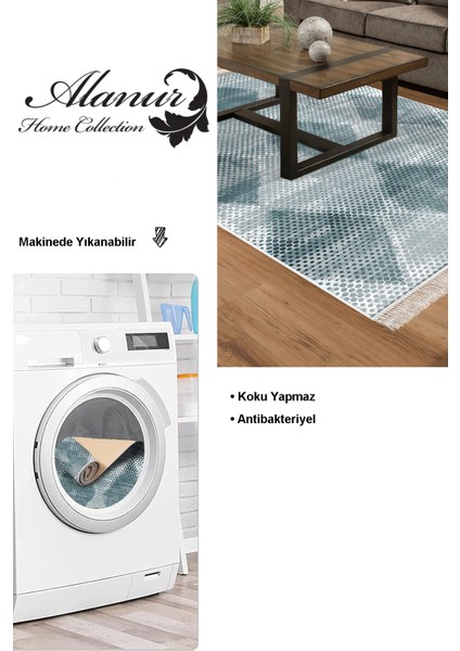 Dijital Salon Halısı Yıldız Deri Kaymaz Taban Saçaklı Iskandinav Amaris Turkuaz modelleri