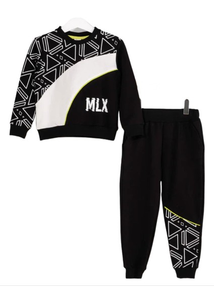 Miniloox Erkek Bebek Üçgen Baskılı Siyah Eşofman Takımı