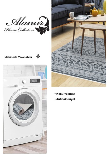 Dijital Salon Halısı Trend Keçe Kaymaz Taban Iskandinav Mali Lacivert