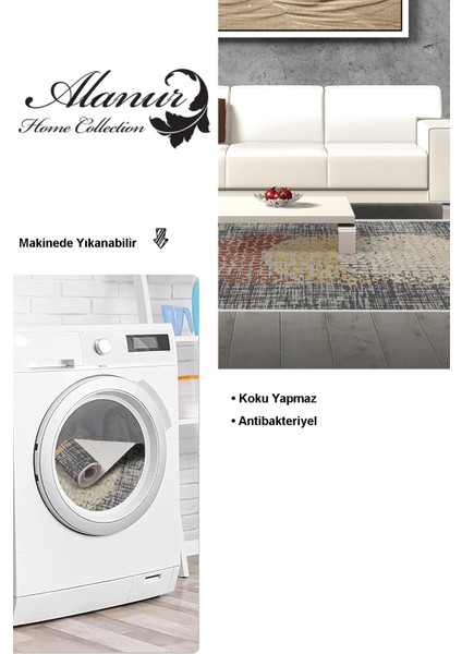 Dijital Salon Halısı Trend Keçe Kaymaz Taban Saçaklı Modern Saeran Kahve Krem Bej