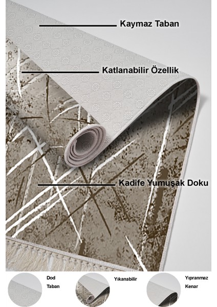 Dijital Salon Halısı Trend Keçe Kaymaz Taban Saçaklı Modern Allissa Kahve indirimleri