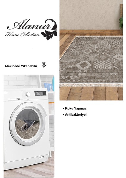 Dijital Salon Halısı Star Pamuk Kaymaz Taban Saçaklı Iskandinav Lorene Kahve modelleri