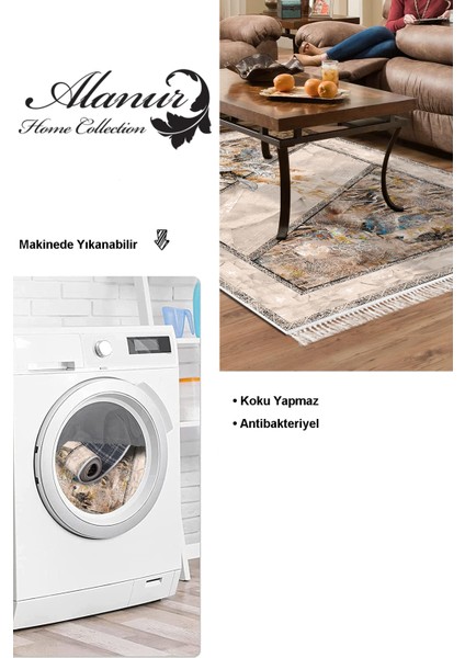 Dijital Salon Halısı Star Pamuk Kaymaz Taban Saçaklı Modern Kristalena Bej modelleri
