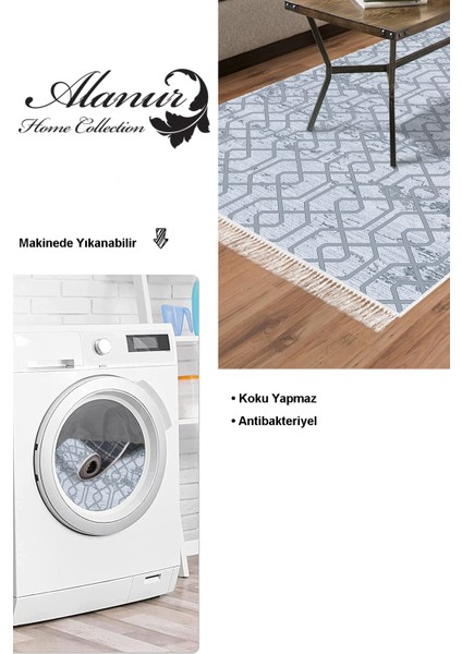 Dijital Salon Halısı Star Pamuk Kaymaz Taban Saçaklı Modern Eliana Mavi modelleri