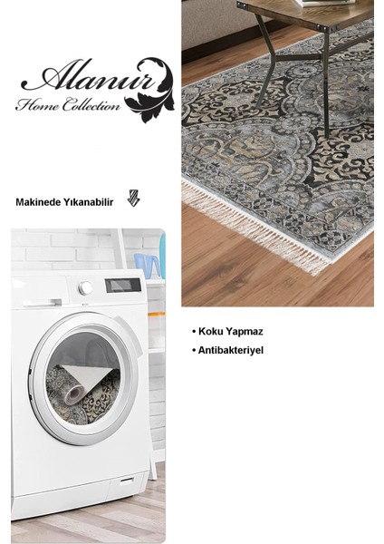 Dijital Salon Halısı Trend Keçe Kaymaz Taban Saçaklı Modern Osana Bej modelleri